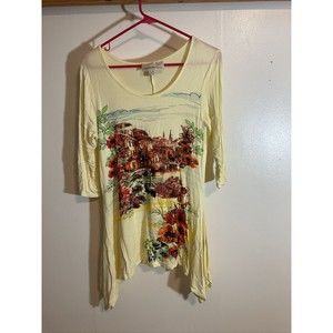 Antthony Originals Women’s M Shirt Yellow Art to Wear Cityscape Ruffle Fashion